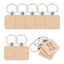 Wooden Key Tag, 1.6"x1.6" Square Wood Keychain Blanks, Pack of 10