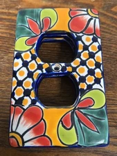 JTalavera Single Dual Socket Plate Cover Amigos Pottery hand painted art Mx