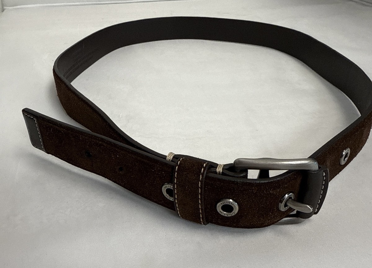 Coach dark rich colors to this belt. Feels like soft velvet leather or suede. Coach Brown Signature Coated Canvas Logo Buckle Belt L Coach  main image 3