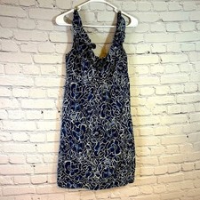 Ann Taylor Blue and White Sleeveless Dress with Ruffled Collar Size Small JJ0682