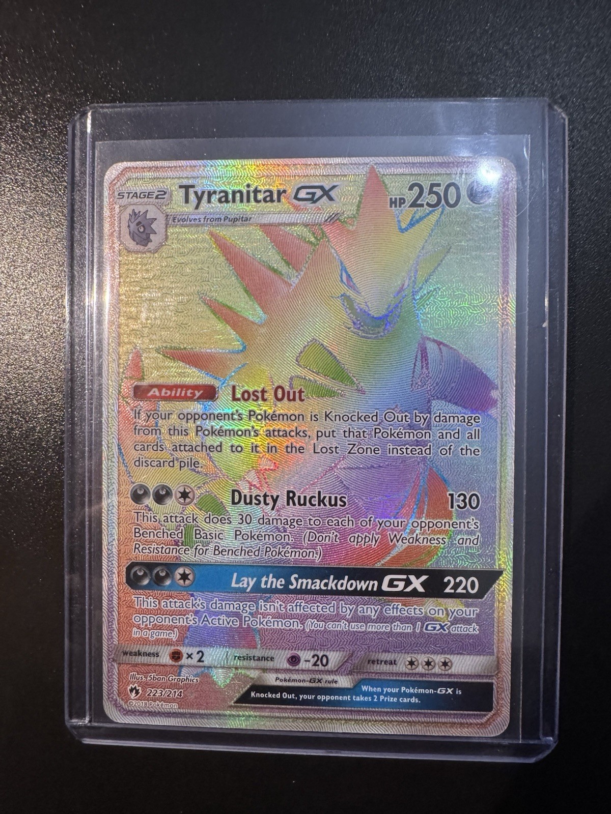 Pokemon TCG Tyranitar GX 223/214 Lost Thunder English Secret Rare Holo Near Mint