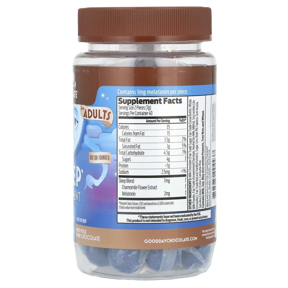 Suplemento para dormir, para adultos, chocolate con leche, 1 mg, 80 piezas recubiertas de caramelo Foto 2 de 2