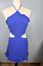 NWT! FOREVER 21 Size Medium Women's Blue Halter Mini Dress Cut Out Middle