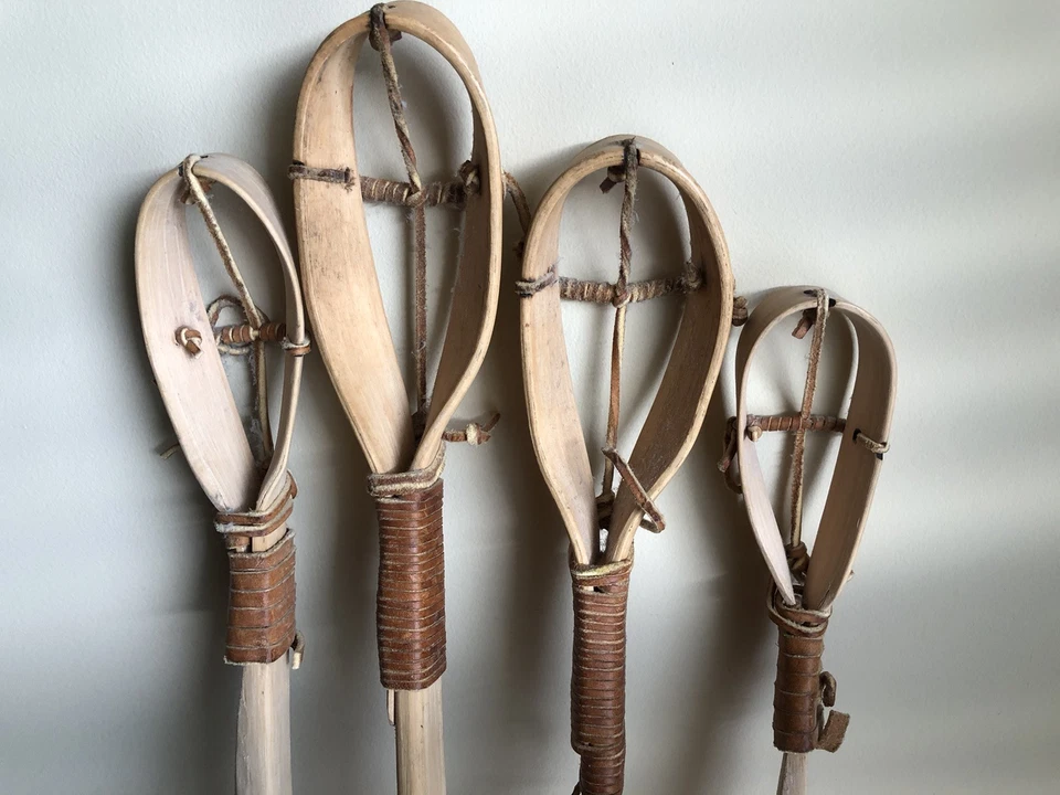 Vintage Native American Indian Lacrosse Stickball Game Sticks Set Of 4 - Image 2 of 4
