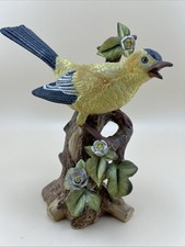Lefton Porcelain Yellow Finch Bird on Floweri...