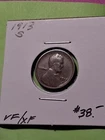 1913-S LINCOLN CENT. KEY DATE. VF/ XF CONDITION.