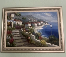 Painting Oil Mediterranean Seascape By Antonio Di Viccaro 42"x31"