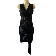 Black Slinky Semi Sheer Shiny Bodycon Stretch Knit Dress Size Small Clubwear