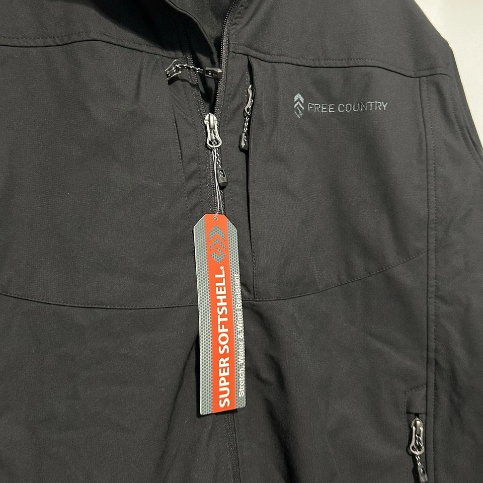 Free Country Men's Super Softshell Size Large Black Full Zip Jacket Pockets NWT - Image 3 of 4