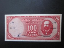 CHILE 100 PESOS 1953-56 XF Banknote p-113 Note Sign. Maschke(Short)/ Herrera