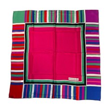 Yves Saint Laurent Vintage Silk Scarf Hot Pink Multicolor Stripe