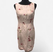 Vintage Talbots 100% Silk Pink Floral Sheath Dress Petite Size 8 Women Spring