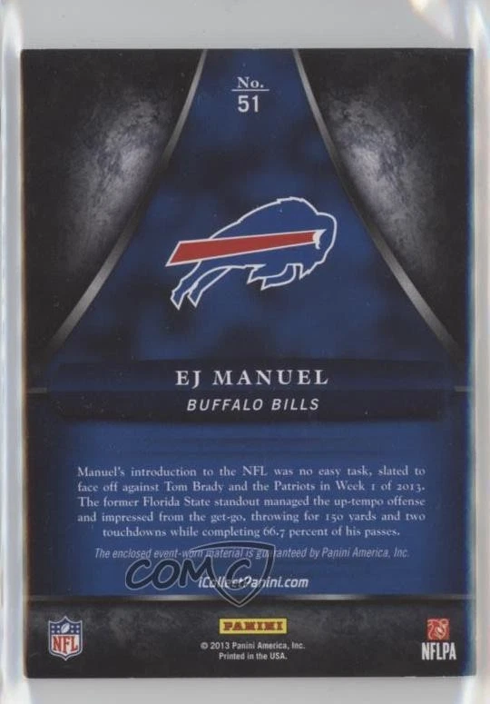 2013 Panini Black Friday Cracked Ice Rookie EJ Manuel #51 RPA Patch Auto RC - Image 2 of 2