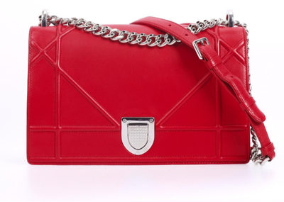 Christian Dior Red DIORAMA Chain Logo Clasp Shoulder Bag Medium