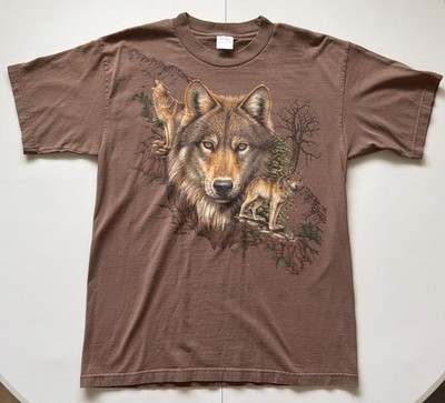 Vintage Wolves Howling Wolf Pack Murina Brown T-Shirt Men Large