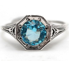 2CT Natural Aquamarine 925 Solid Sterling Silver Filigree Ring Sz 6,8,9 AZ4