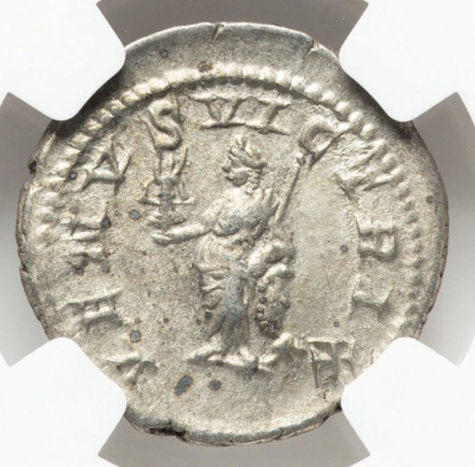 Caracalla 198-217 dC Imperio Romano Plata AR Denario Rara Moneda Gladiador, NGC XF Foto 3 de 4