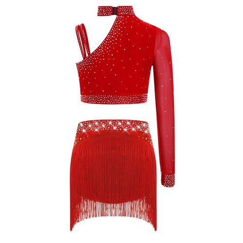 Kids Girls Costume Long Sleeve Dress Practice Outfits Crop Top Dancewear Shiny - Picture 50 of 68