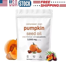 Pumpkin Seed Oil with Saw Palmetto 180 Softgels - 3000 mg Herbal Supplement