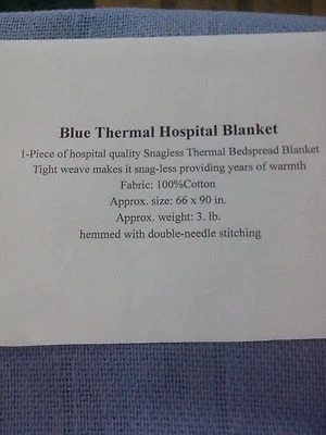 HOSPITAL THERMAL BLANKET 66x90 in. 100% Cotton BLUE