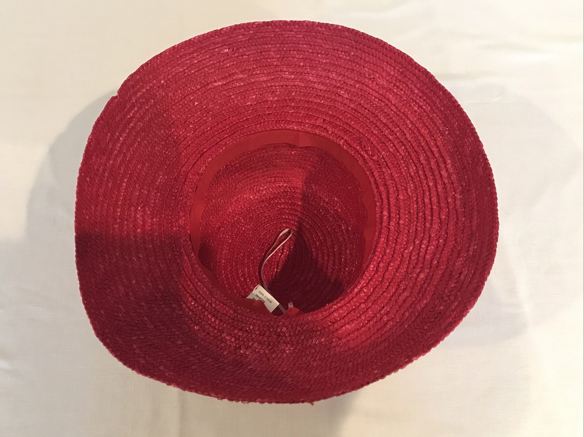 Red Wide Brim Straw With Purp Satin / Feather Formal Church  display picture 1