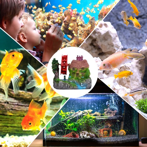 Pneumatic Wind Wheel Thatched House Micro économies Scene Aquarium with Water