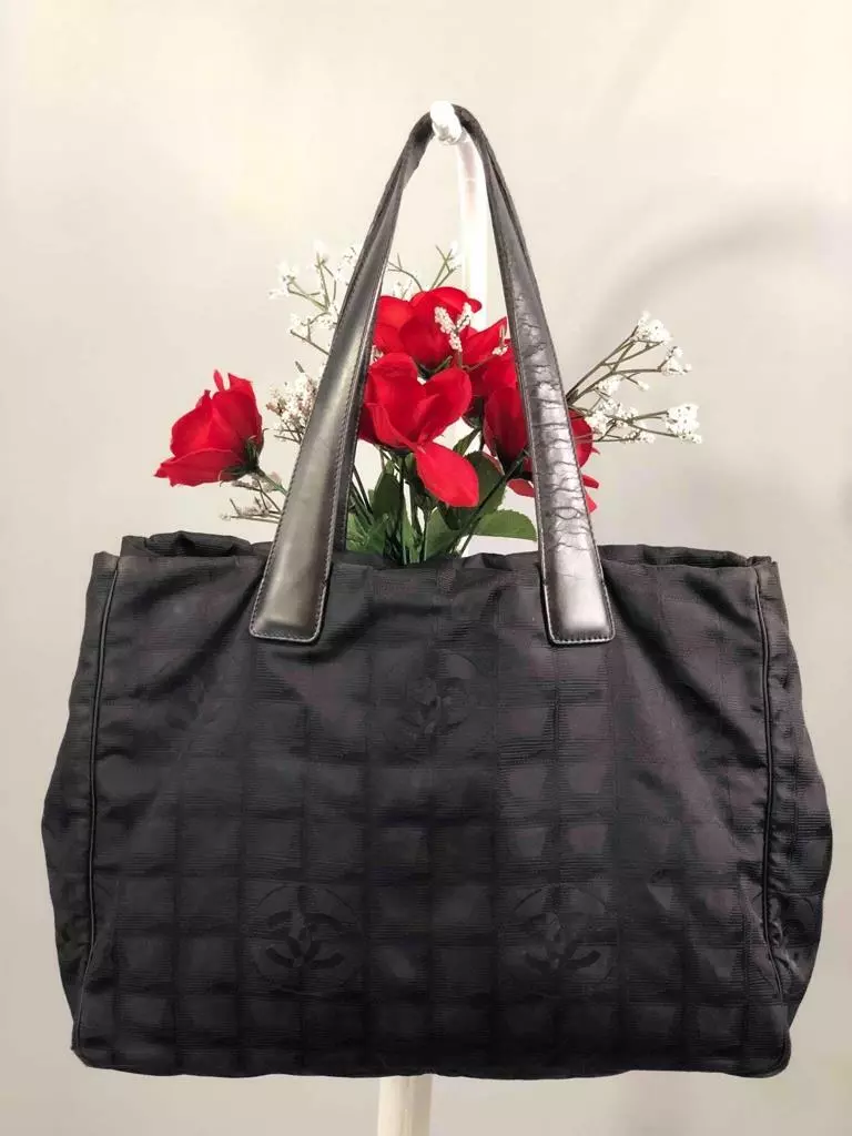 chanel black travel line tote