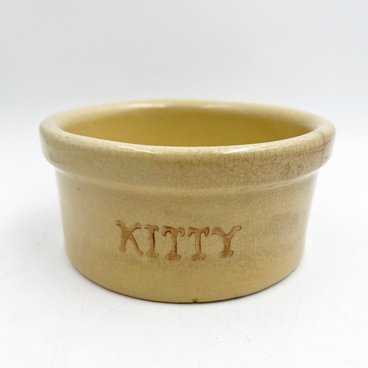 Vintage Robinson Ransbottom Kitty Cat Pottery Feeder Bowl Dish
