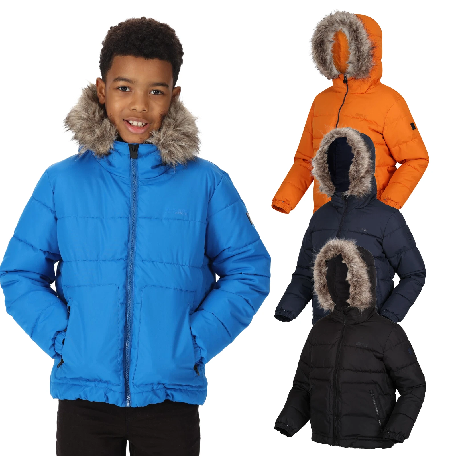 Regatta Kids Parkes Insulated Parka Jacket Boys Fur Hooded Winter Coat RRP 60