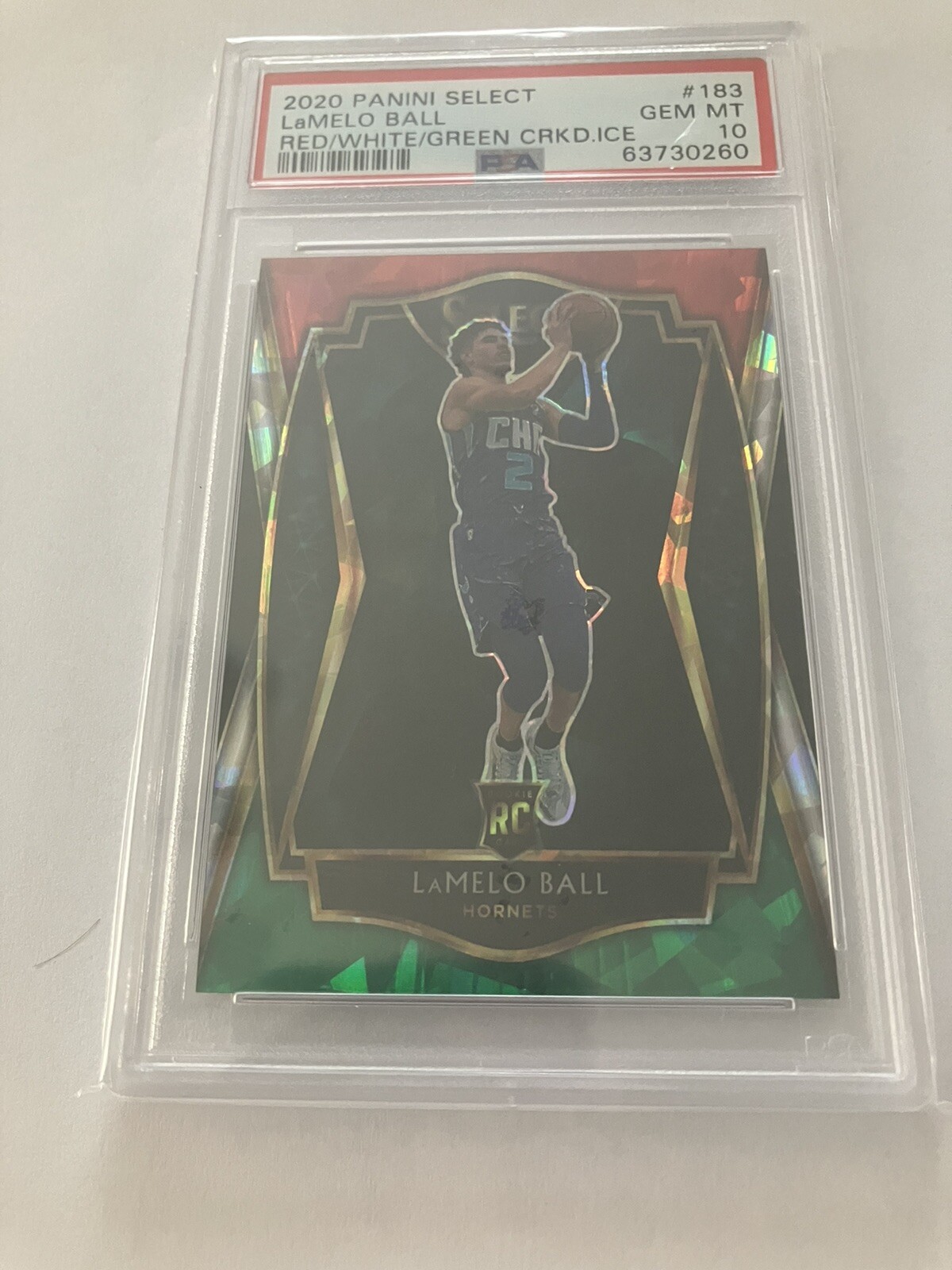 LAMELO BALL 2020 PANINI SELECT #183 RED WHITE GREEN ICE ROOKIE-PSA 10