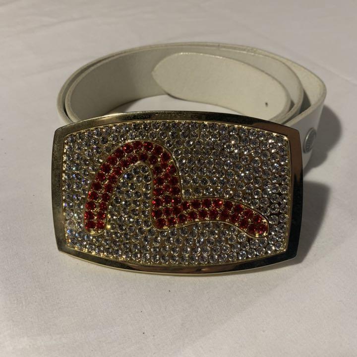 EVISU Red Seagull Logo Zirconia White Belt Size 36 Used From EVISU Red Seagull Logo Zirconia White Belt Size 36 Used From