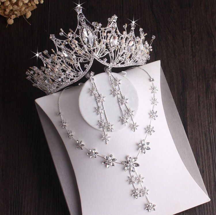 Silver Leaf Crystal Tiara Necklace - Silver Crystal Leaf Crown Crystal Coronet Headpiece Tiara LAUREL  main image 2