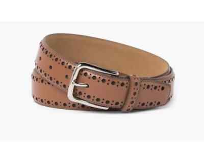 NEW Cole Haan Brogue Perforated Detail Leather Belt Tan Brown Size 32