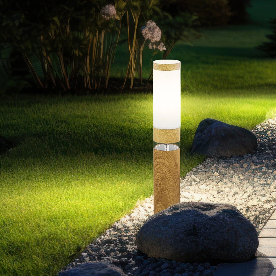 Stehlampe Sockelleuchte Außen Holz Optik Edelstahl Gartenlampe Deko LED H 50 cm - Bild 4 von 4