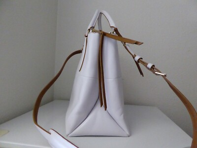 New Coach Borough White Smooth Leather Edge Paint Handbag Satchel