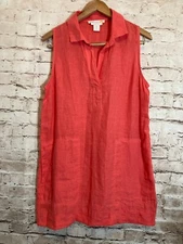 C&C California Tunic Dress Womens 10 Linen Coral Sleeveless Pockets Lightweight