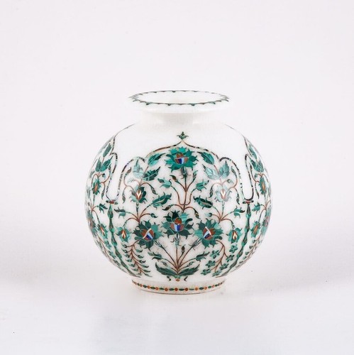 8" Marble Flower Pot Vase Inlay Stones Decor White Handicraft Home Floral Art