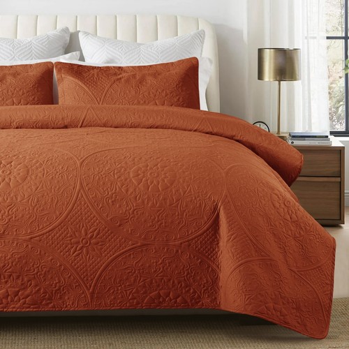 3 Piece Ultrasonic Quilted Bedspread Queen King Size Embossed Coverlet Bed Throw - Picture 139 of 155