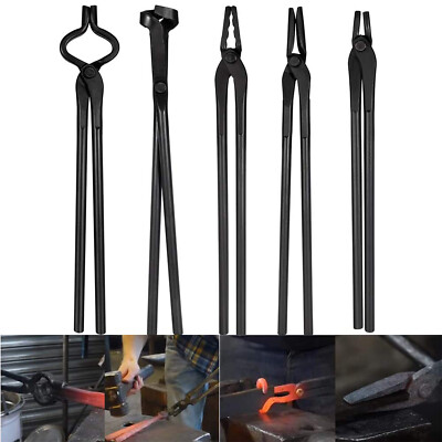 5Pcs Knife Making Tongs Set Bladesmith Blacksmith Tongs for Anvil Vise Forge