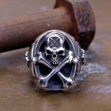 925 Silver Plated Adjustable Skull Ring for Men Women,Punk Hip Hop Ring