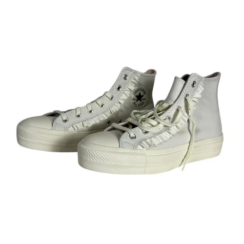 Converse CTAS Lift Hi nuove con scatola vintage pelle bianca con volant plateau alto taglia 10