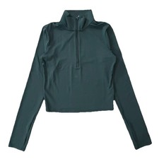 Uniqlo AIRism Soft Half Zip Long Sleeve T-Shirt Green Women s S UV Protection