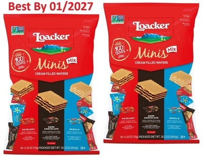 2-PACK Loacker Minis Crispy Wafers 800g (Mix Flavors) 28.22 OZ each pack