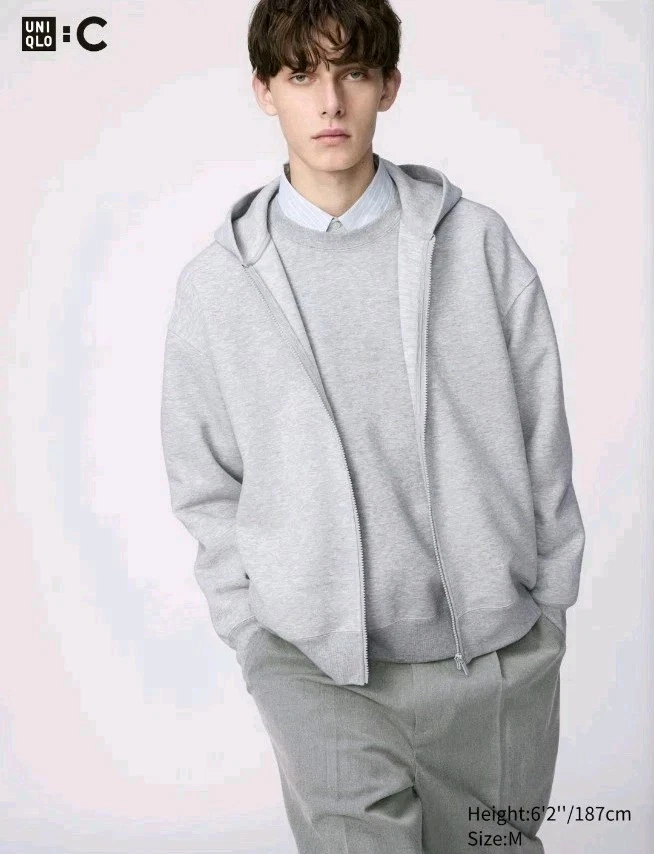 UNIQLO Oversized Full-Zip Hoodie — Grey M