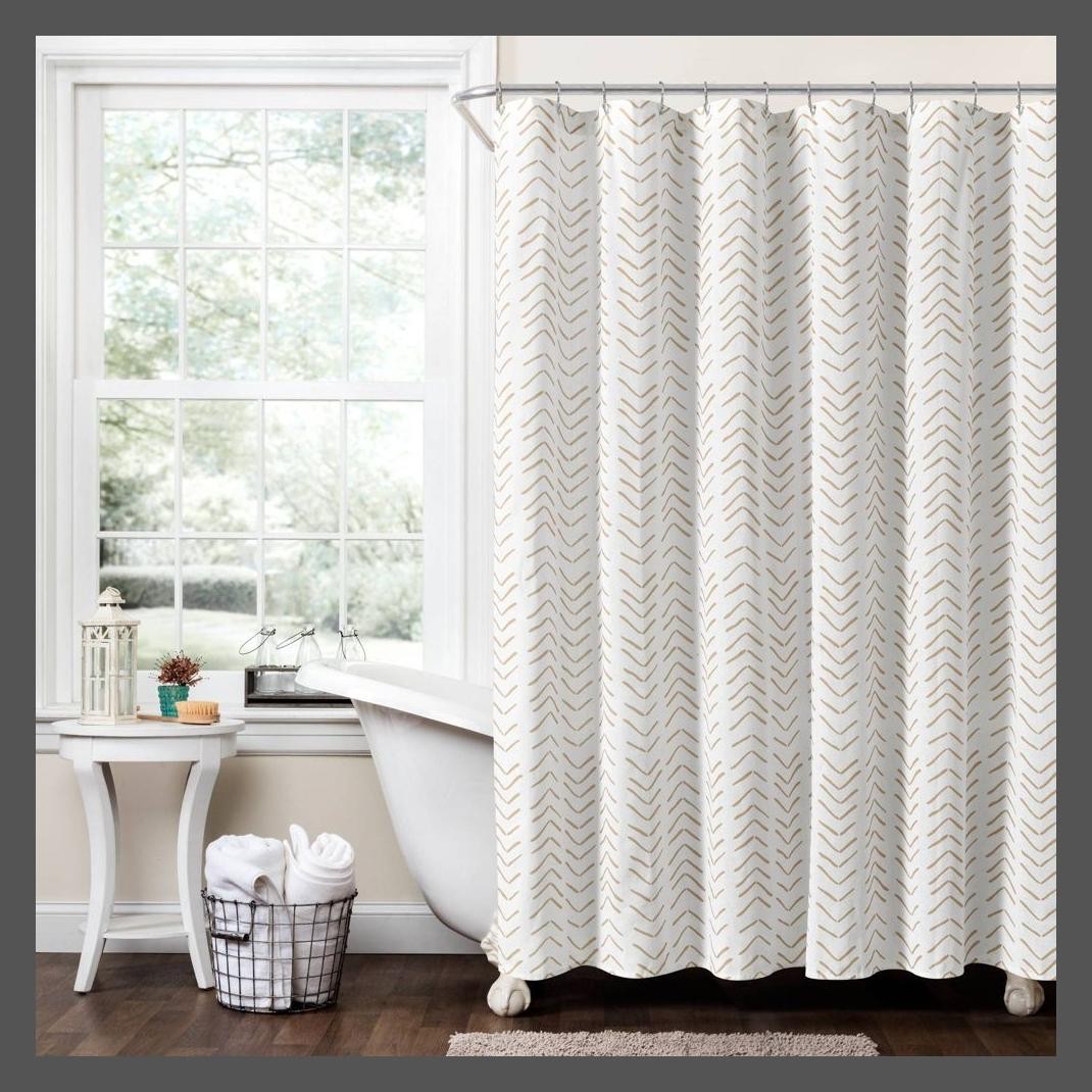72''x72'' Hygge Modern Arrow Linen Shower Curtain Wheat/White - Lush Décor