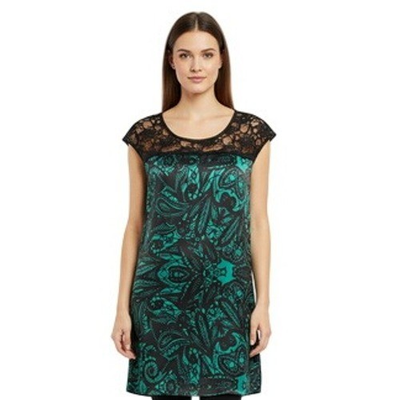 #ad #ad EXPRESS Womens Black Green Lace Pullover Tunic Dress 2012 Patterned Boho $17.49