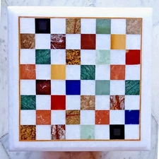 15"Square Chess Board Game Handmade Multi Semi Precious Inlaid Stone Home Decor