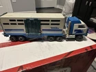 VINTAGE TONKA SEMI TRUCK & TRAILER Diecast Farm Toy Horse 1981 Blue & Gray