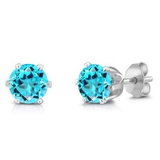 Gemstone Birthstone Rhodium Plated Stud Earrings For Women Men 1.50 Cttw