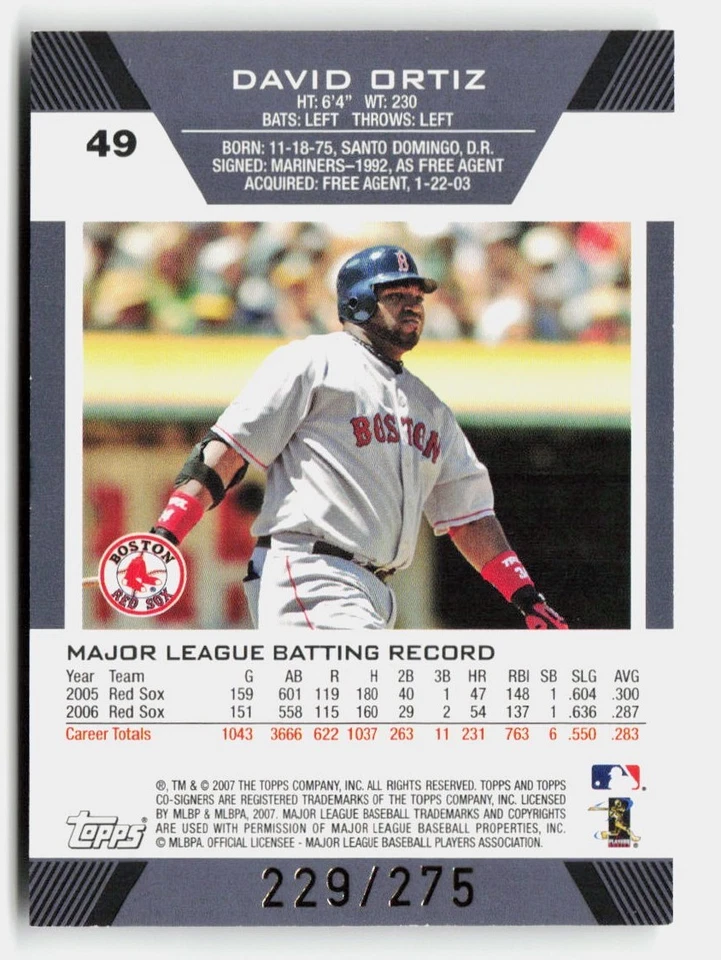 2007 Topps Co-Signers Red #49 David Ortiz/Manny Ramirez #/275 - Image 2 of 2